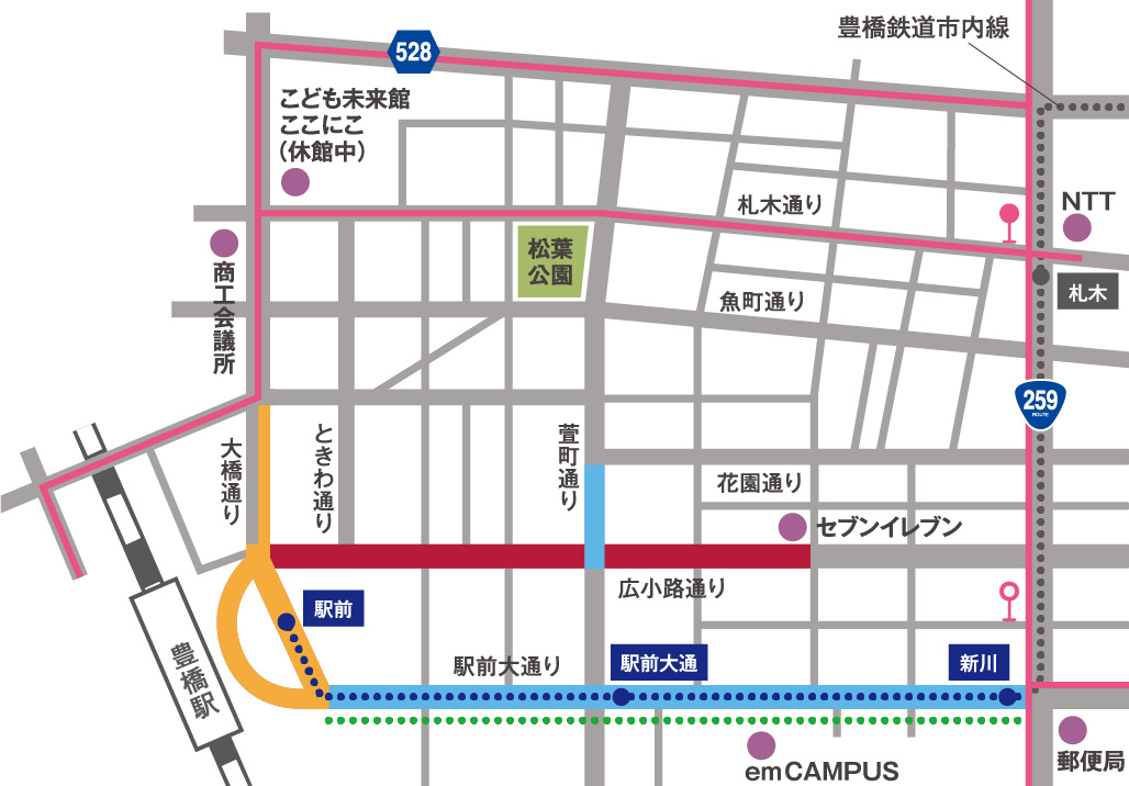 まちなかエリアの交通規制マップ（21日）