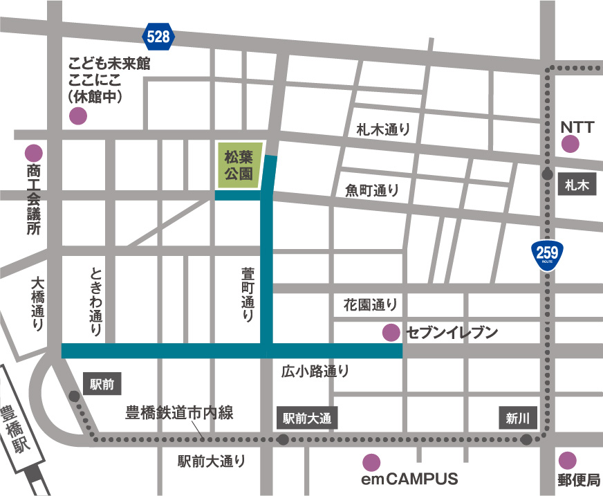 まちなかエリアの交通規制マップ（22日）